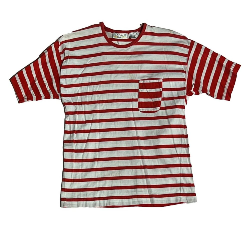 Vintage Claus Sport Petites Women Striped White Classic Crew Neck Shirt Medium
